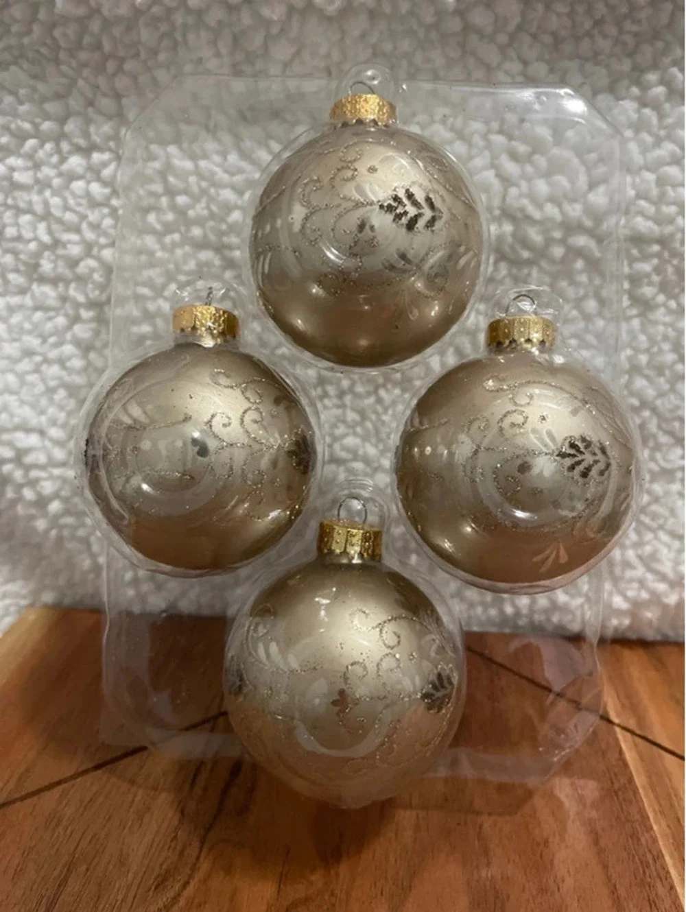 Four Gold Glass Christmas Ornaments